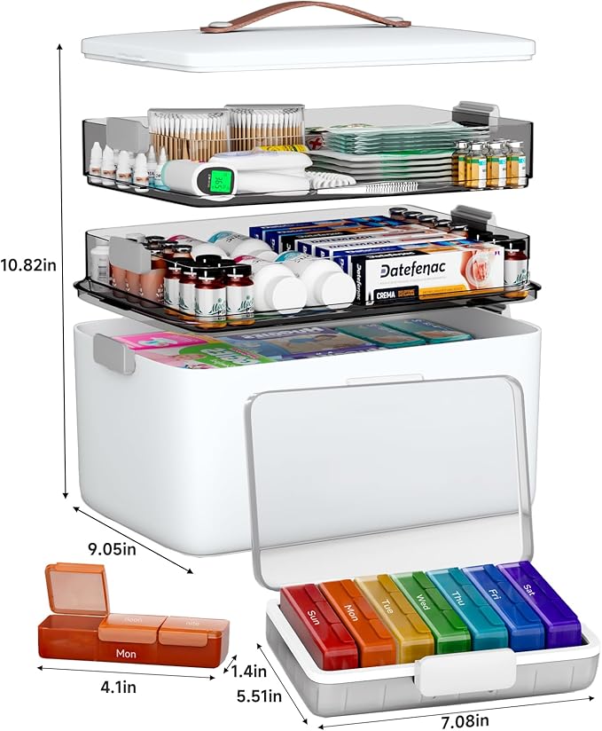 CTIME 3-Tier Medicine Organizer with Pill Case - Portable Pill Case & Empty First Aid Kit for Home, Travel, RV, School, Dorm, Ideal Elderly, Father Gift - Image 6