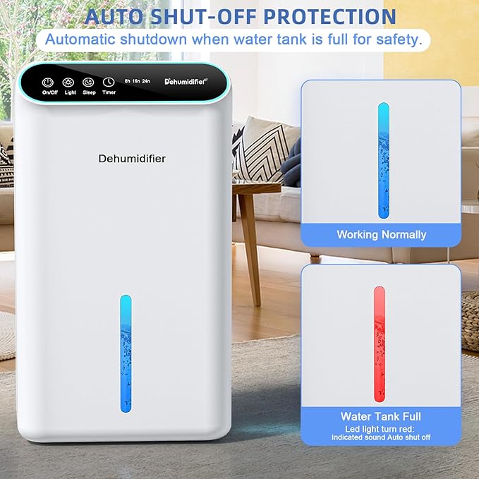 Dehumidifiers for Home, Up to 800 Sq.ft, 86oz Water Tank, Dehumidifiers for Bedroom with Essential Oil Diffuser, 7 Color LED Light, 24H Timer, Auto Shut-off, Ideal for Bathroom Basement Closet RV - Image 8