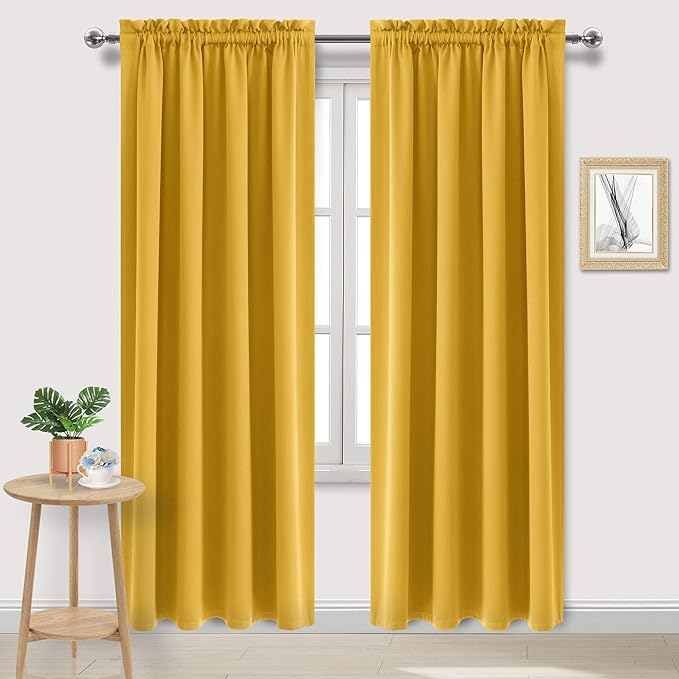 DWCN Blackout Curtains Room Darkening Thermal Insulated Bedroom Curtains Window Curtain Panels, 52 x 84 inches Long, Set of 2 Yellow Rod Pocket Drapes by DWCN