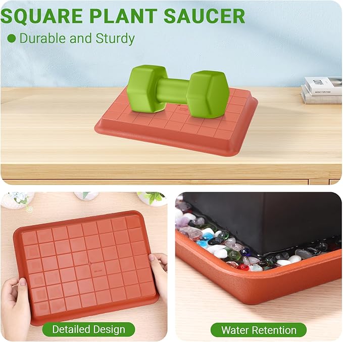 GREANER 11 Inch Red Plant Saucer, 3 Packs Plastic Plant Trays for Pots, Plant Water Catcher Tray for Indoors Outdoor, Flower Planter - Image 4