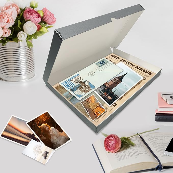 Lineco Folio Storage Box, Clamshell Design with Metal Edge. 13.5x19.5x1.75 Inches, Archival Boxboard, Preserve Photos, Cards, Magazines, Documents, Art, Ephemera, Family Records, Gray, Pack of 2 - Image 7