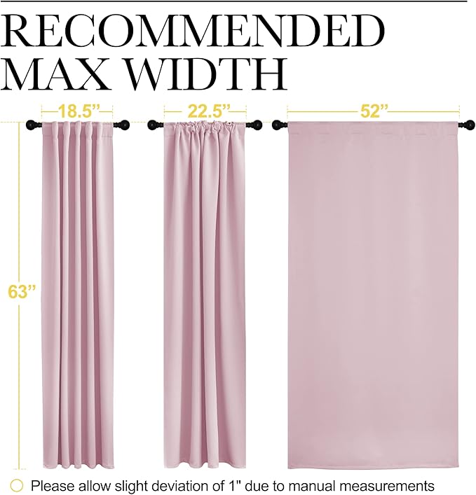 NICETOWN Bedroom Draperies Blackout Curtain Panels - (Lavender Pink/Baby Pink Color) 52 x 63 inches, Set of 2 Panels, Solid Room Darkening Blackout Drapes for Living Room - Image 8