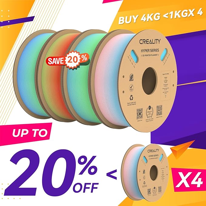 Creality Hyper PLA Filament 1.75mm, 30-300mm/s High Speed 3D Printer Filament, Dimensional Accuracy +/-0.02mm, Fit Most FDM 3D Printers, 4 Pack 1kg Spool(2.2lbs), Rainbow - Image 2