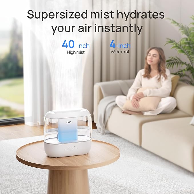 Dreo Humidifiers for Bedroom, 4L Top Fill for Large Room, 36H Runtime, 28 dB Quiet Supersized Cool Mist Air Humidifier for Baby Nursery, Plants, Indoor, Night Light, Easy to Clean & Fill, White - Image 3