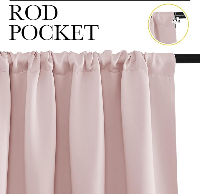 NICETOWN Blackout Curtains for Living Room, Blush Pink, 2 Panels, 42 by 63, Darkening Window Curtain Panels, Easy-Care Solid Thermal Insulated Draperies/Drapes for Daughter Room - Image 2