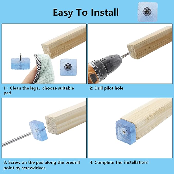 20PCS Screw on Furniture Pad,TTZEZE Furniture Sliders for Wooden,Heavy Duty Square Rubber Table Chair Leg Pads with Screws,Best Floor Protector,Protect Your Hardwood & Laminate Flooring from Scratches - Image 5