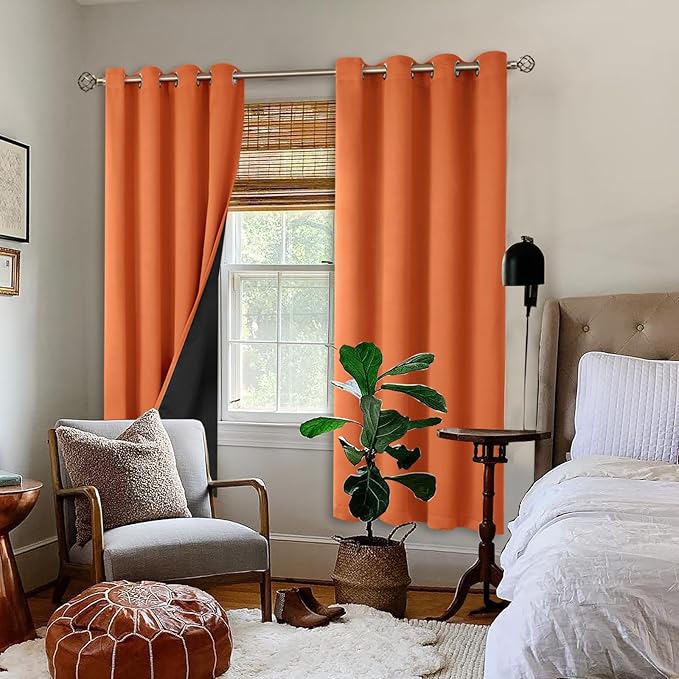 BGment Thermal Insulated 100% Blackout Curtains 72 Inch Length 2 Panels, Total Light Blocking Curtains for Bedroom, Grommet Window Drapes with Thick Black Liner, 52 Inch Wide Each Panel, Burnt Orange - Image 2