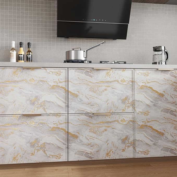 CRE8TIVE 24"x118" Wide Beige Gold Marble Contact Paper Matte Marble Wallpaper Peel and Stick Countertops Waterproof Self Adhesive Removable Renter Friendly Wallpaper for Kitchen Cabinets Table Tops - Image 6