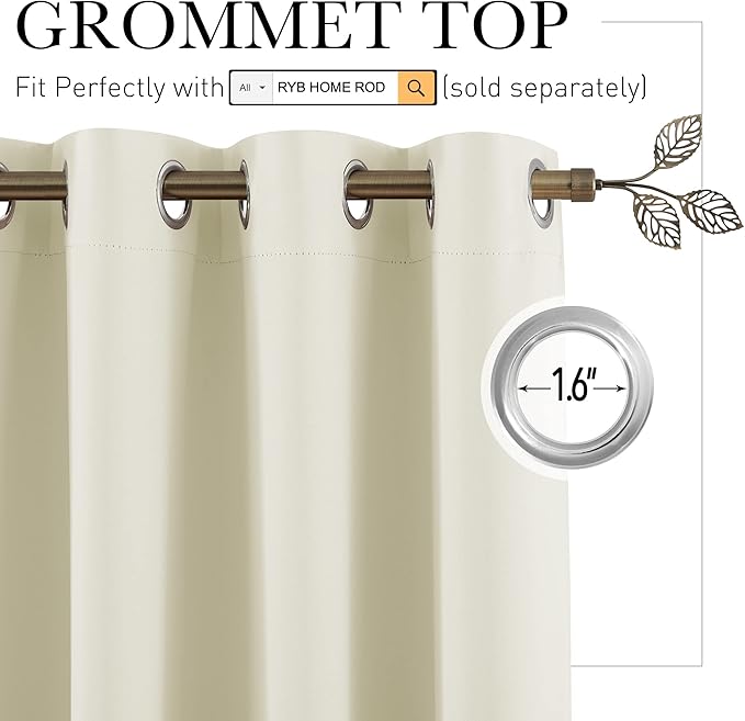 RYB HOME Extra Wide Curtains for Divider Room Separation Soundproof Temporary Door Curtains for Bedroom Closet Office Home Theatre Garage Living Room Privacy Drop Cloth, W 120 x L 84 inches, Beige - Image 2