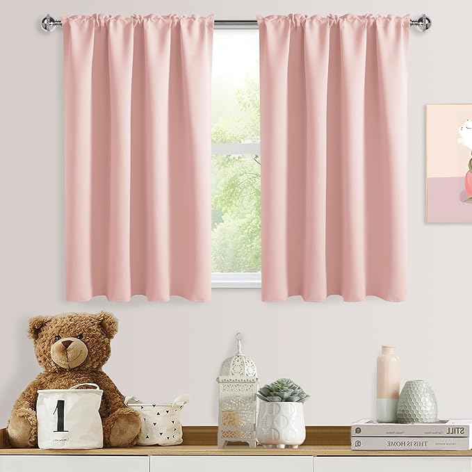 DWCN Blackout Curtains for Living Room Thermal Insulated, Energy Saving & Noise Reducing Bedroom Curtains, Blush Pink, W 52x L 36 Inch, Set of 2 Rod Pocket Curtain Panels by DWCN
