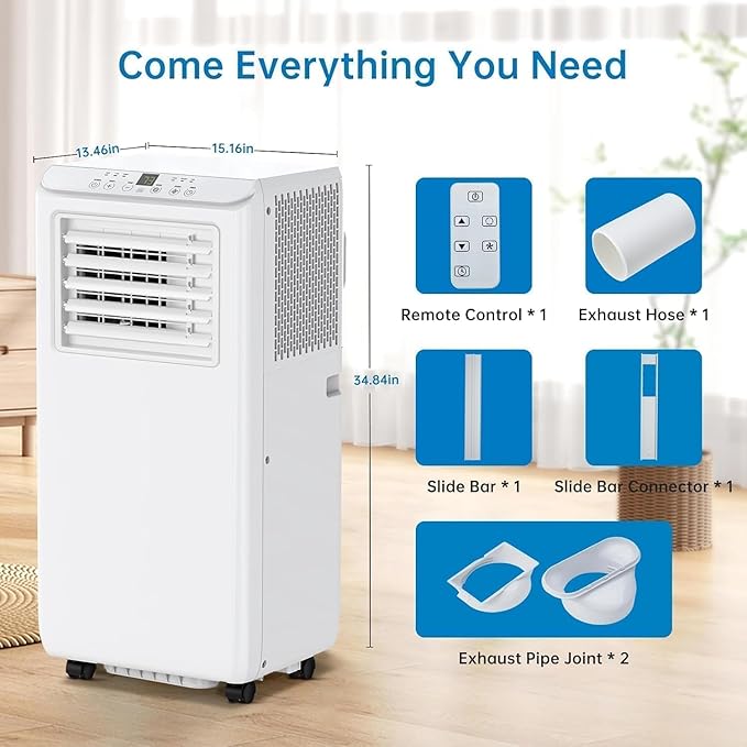 Rapid Breeze 8,000 BTU Portable Air Conditioner - 3 in-1 AC Unit with Dehumidifier, Fan & Sleep Mode - Remote Control, 24H Timer, Window Kit for 350 Sq.Ft Bedroom/Office - Image 5