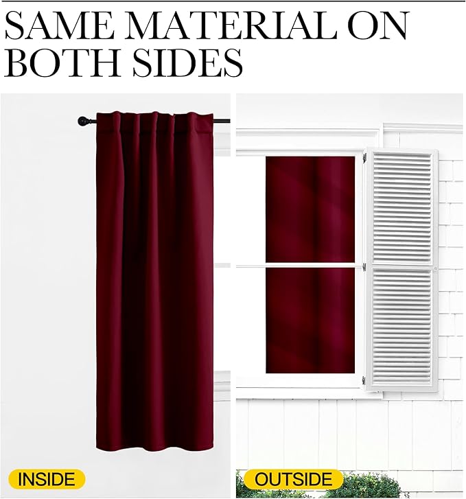 NICETOWN Blackout Curtain Panels Window Draperies - (Wine Red Color) 52x84 inch, 2 Pieces, Insulating Room Darkening Blackout Drapes for Bedroom - Image 6