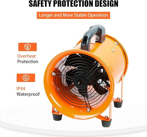 10-Inch High-Velocity Portable Utility Blower Fan, Industrial Exhaust Fan with 16.4ft Flexible Duct Hose, 3150 RPM Low-Noise Ventilator for Basements, Workshops, Warehouses, and Confined Spaces - Image 2
