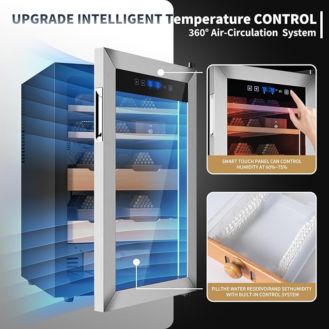 KingChii Upgrade 70L Temperature & Humidity Control Cabinet, Built-in Humidification System with Spanish Cedar Wood Shelves & Drawer Hygrometer Father's Day Gifts For Men - Image 4