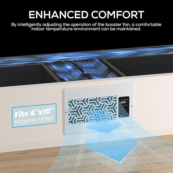 4"x10" Quiet Register Booster Fan - Energy Efficient HVAC Vent Booster Fan for Enhanced Home Airflow, Dimmable Display & Easy Installation-Airvent T6-10F - Image 3