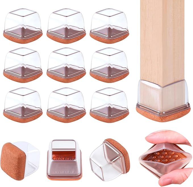 16PCS Silicone Chair Leg Caps, Clear Chair Leg Floor Protectors for Hardwood Floors, Square Felt Chair Pads, Barstool Desk Furniture Feet Floor Protectors, Anti-Scratches, Reduce Noise(Fit: 0.75"-1") by GAGUIUP