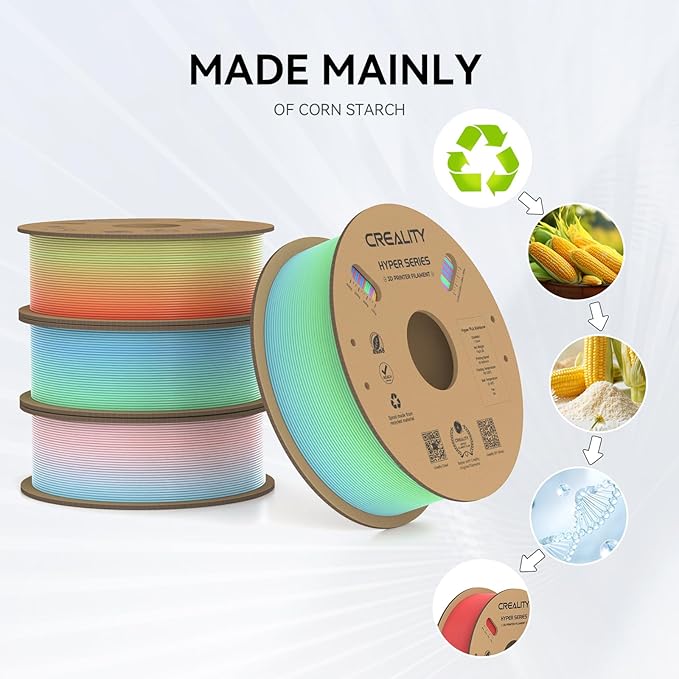 Creality Hyper PLA Filament 1.75mm, 30-300mm/s High Speed 3D Printer Filament, Dimensional Accuracy +/-0.02mm, Fit Most FDM 3D Printers, 4 Pack 1kg Spool(2.2lbs), Rainbow - Image 3