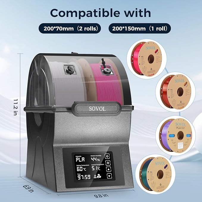 Sovol Filament Dryer, SH02 Dry Box Filament Sealed Storage Box 3D Printer Spool Holder with PTC Heater, Filament Dehydrator with Touch Screen, One Key Set, Compatible with PLA PETG TPU ABS 1.75/2.85mm - Image 8