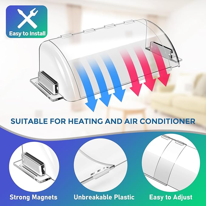2 Pack Adjustable Air Vent Deflector - 9”to 15.5” Magnetic Floor Vent Covers for AC, Wall, Ceiling Registers with Strong and Large Magnets - Image 4
