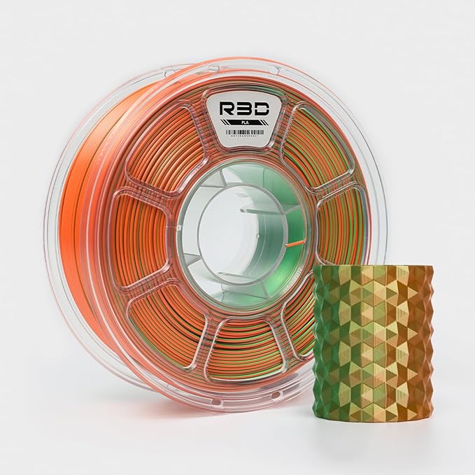 R3D Dual Color Silk PLA Filament, Co-Extrusion 3D Printer Filament 1.75mm, 30-370 mm/s High Speed PLA, Dimensional Accuracy +/- 0.02 mm, 1KG Plastic Spool (Silk Green-Orange) by R3D