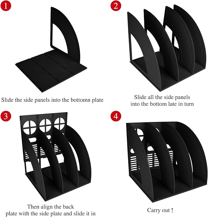 SAYEEC 2Pcs Magazine Holder Plastic File Sorter Binder Holder for Desk Folder Organizer Stand Book Shelf Dividers Vertical Filling Storage Rack Desktop Bookshelf Display Box for Office School (Black) - Image 7