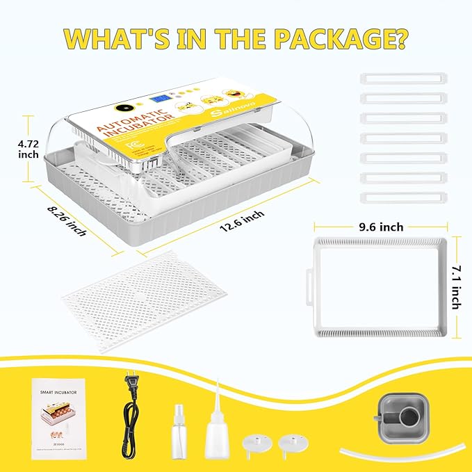 Sailnovo Egg Incubator, 20-60 Eggs Fully Automatic Poultry Hatcher Machine with Humidity Display, Candler, Temperature Control & Turner, for Hatching Chickens Quail Duck Goose Turkey Bright Yellow - Image 6