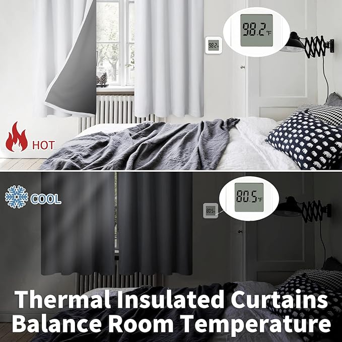 BGment Thermal Insulated 100% Blackout Curtains for Bedroom with Black Liner, Double Layer Full Room Darkening Noise Reducing Rod Pocket Curtain (52 x 54 Inch, Greyish White, 2 Panels) - Image 4