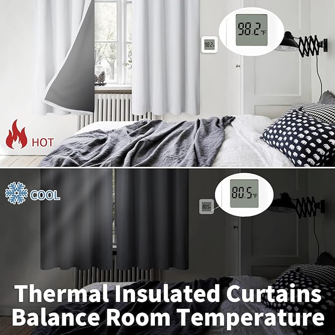 BGment Thermal Insulated 100% Blackout Curtains for Bedroom with Black Liner, Double Layer Full Room Darkening Noise Reducing Rod Pocket Curtain (42 x 72 Inch, Greyish White, 2 Panels) - Image 4