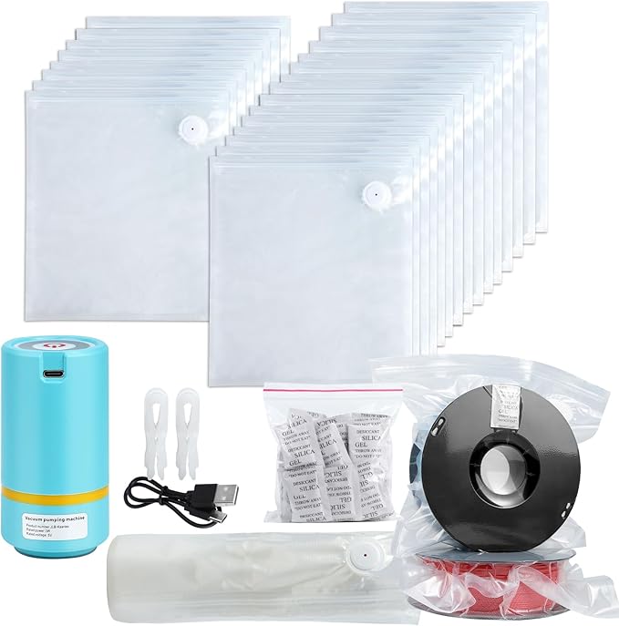Upgraded PLA Filament Storage Bags Kit with USB-C Pump,20 Large Vacuum Bags(13x15 inch)+20pcs Desiccant,Dust Proof & Humidity Resistant Ideal for 3D Printer Filament Storage (20 bags+auto pump) by indiedouker