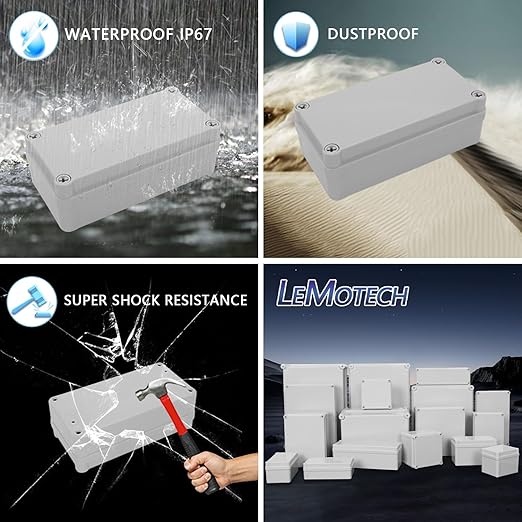 LeMotech Junction Box IP67 Waterproof Dustproof ABS Plastic Project Box for Electrical Outdoor Enclosure Gray 6.3 x 3.1 x 2.2 inch (160 x 80 x 55 mm),2 Pack - Image 8
