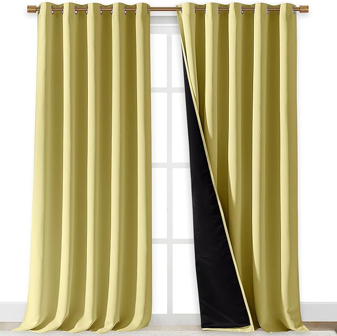 NICETOWN 100% Blackout Blinds, Laundry Room Decor Window Treatment Curtains for Large Patio Sliding Door, Thermal Insulated Paler Yellow Curtains for Bedroom, Set of 2, 70 inches x 108 inches by NICETOWN