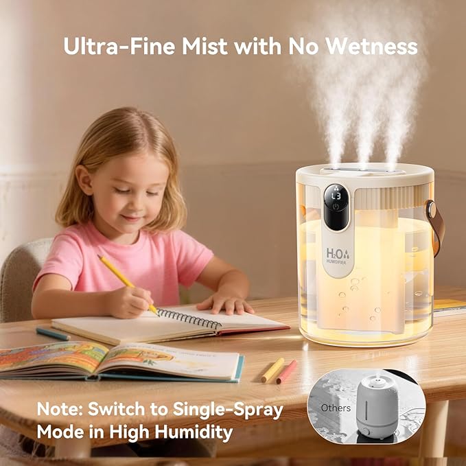 DIGIX Small Portable Humidifiers for Bedroom, 1.4L Top Fill Cool Mist Humidifier for Home Office Travel, 3 Mist Modes, Auto Shut Off, Night Light, Easy to Clean Quiet Humidifier for Baby Plant (Beige) - Image 7