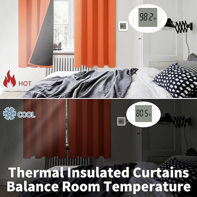 BGment Burnt Orange 100% Blackout Curtains for Bedroom, Fall Full Room Darkening Noise Reducing Living Room Curtains 63 Inch Length, Thermal Insulated Rod Pocket Window Drapes 2 Panels, 42 Inch Wide - Image 4