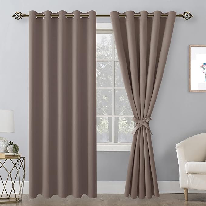 Hiasan Blackout Curtains for Bedroom, 60 x 84 Inches Long - Thermal Insulated & Light Blocking Window Curtains for Living Room/Kids Room, 2 Drape Panels Sewn with Tiebacks, Tan - Image 2