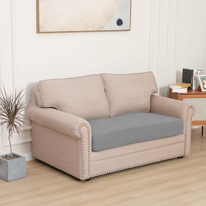 Easy-Going Stretch Loveseat Cushion Cover Sofa Cushion Furniture Protector Sofa Seat Sofa Slipcover Sofa Cover Soft Flexibility with Elastic Bottom(Loveseat Cushion, Light Gray) - Image 2