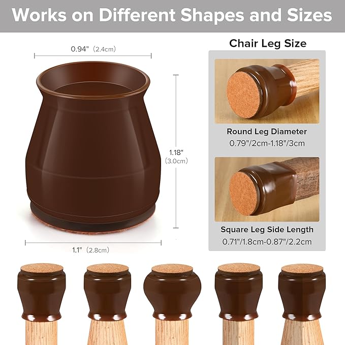 24PCS Upgraded Silicone Chair Leg Floor Protectors for Hardwood Floors, Furniture Sliders for Chair Legs, Felt Bottom Furniture Pads, Anti-Slip Round&Square Cap Covers to Scratch and Reduce Noise - Image 2