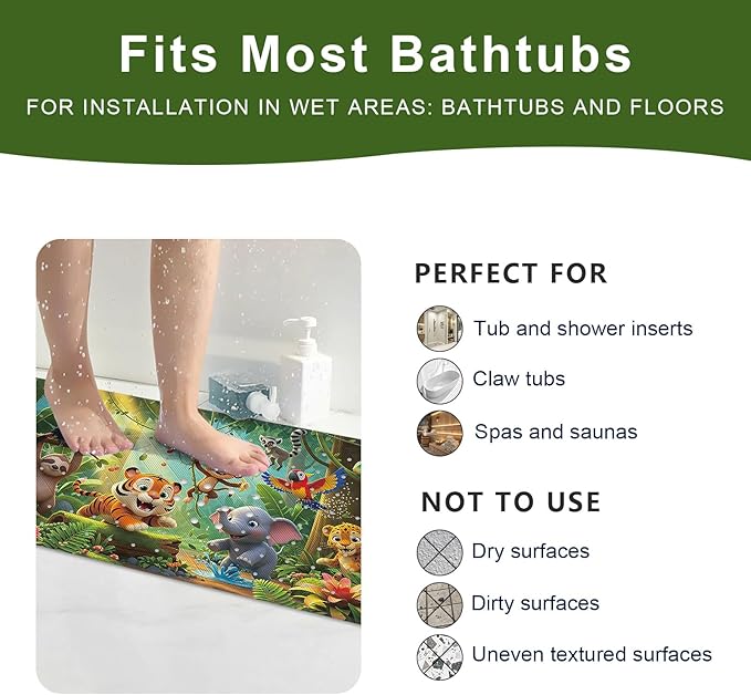 XIYUNTE Upgrade Baby Bath Mat Non Slip - 40"x16" Extra Long Kids Bath Mat for Tub Non Slip Bathtub Mat Eco-Friendly Toddler Bath Mats with Suction Cups, Machine Washable and No Fading, Animal Forest - Image 6