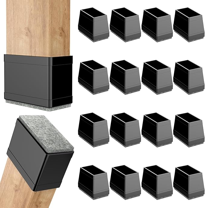 Rectangle Chair Leg Protectors for Hardwood Floors,16 PCS Silicone Covers to Protect Wood Tile Floors Felt Pads Furniture Leg Caps Reduce Noise. Easy to Move. (Black,1 x 3 Inch,Rectangular) by ComeHomeWithMe