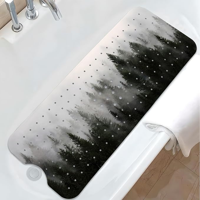 Misty Forest Bathtub Mat Non Slip, Baby Bath Mat for Tub Rubber Tub Mat, Kids Bath Mats for Bathroom Nature Trees Anti Slip Shower Mat with Suction and Drain Holes Machine Washable, 40″X16″ by Unknown