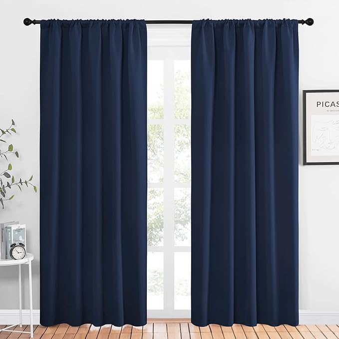 NICETOWN Navy Curtains Blackout Draperies - Modern Design Thermal Insulated Rod Pocket Blackout Drapes for Kid's Bedroom, Window Covering (1 Pair, 52 x 84 inches) by NICETOWN