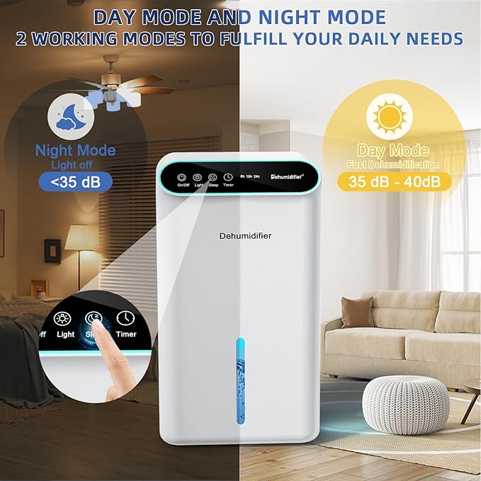 Dehumidifiers for Home, Up to 800 Sq.ft, 86oz Water Tank, Dehumidifiers for Bedroom with Essential Oil Diffuser, 7 Color LED Light, 24H Timer, Auto Shut-off, Ideal for Bathroom Basement Closet RV - Image 6