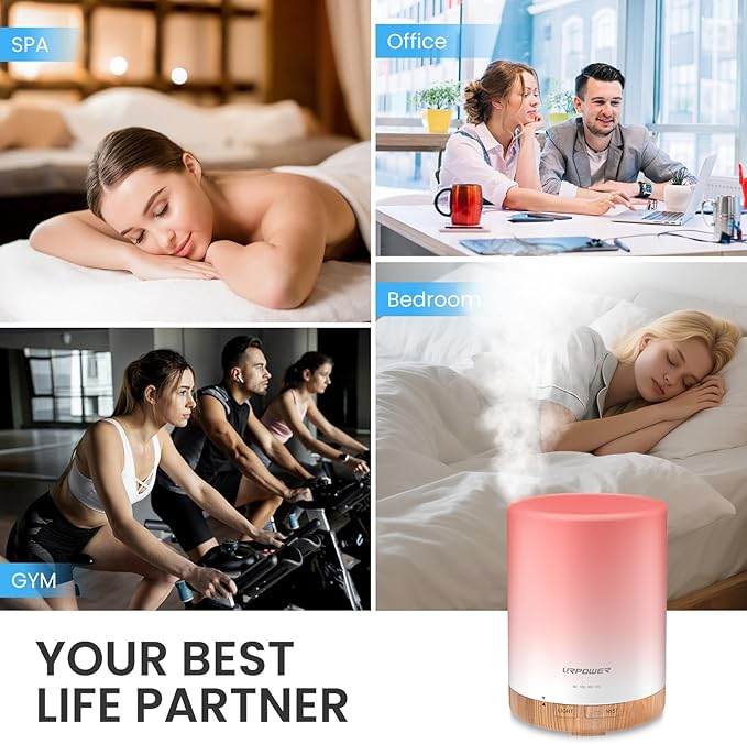 URPOWER 300ml Essential Oil Diffuser Ultrasonic Air Humidifier AUTO Shut Off Aromatherapy Scent Diffuser Night Light 7 Color Changing LED Lights and 4 Timer Settings for Home Office Yoga - Image 7