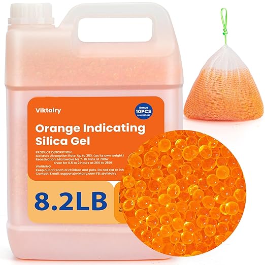 8.2LBS Silica Gel Desiccant Beads, Premium Color Indicating Reusable Desiccant Bulk, Industry Standard 3-5 mm Silica Beads for 3D Filament, Electronic Devices, Camera, Jewelry, Safe (10PC Organza Bag) by Viktairy