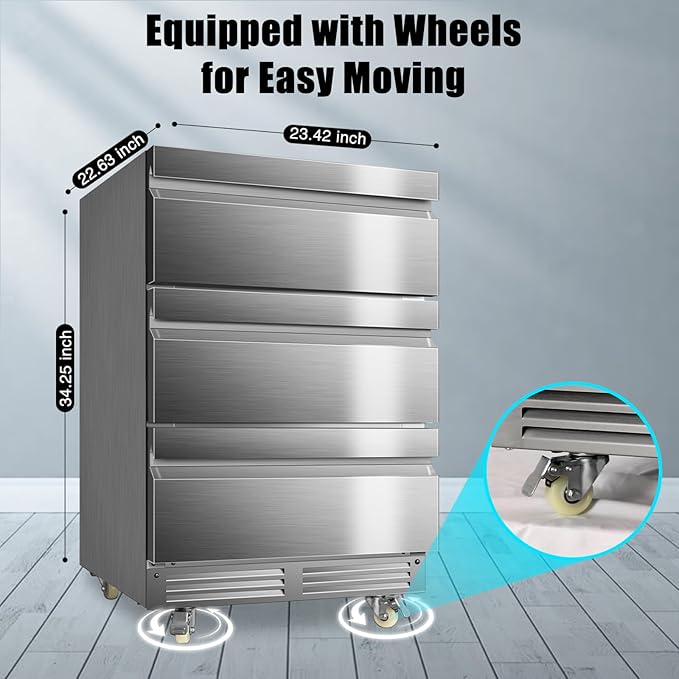 24 Inch Upgraded Three-Drawer Beverage Fridge, Weather Proof Outdoor Stainless Steel Beverage Refrigerator, Under Counter Built-in Beverage Cooler for Home & Commercial Use - Image 3