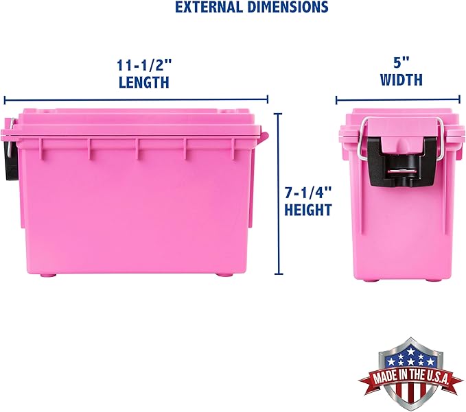Sheffield 12631 Ammo Storage Box, Stackable .30 Cal Field Boxes, Water and Dust Resistant, Lockable Storage Box with Handle, Secures Hunting Gear, Supplies, and Bullets, Made in USA, Pink, 1-Pack - Image 2