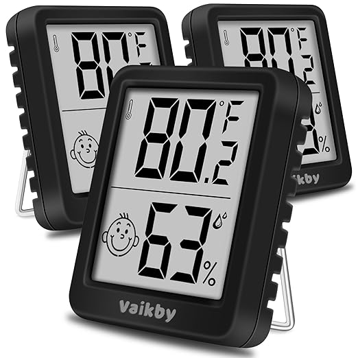 Indoor Humidity Meter Hygrometer 3Pack, Room Thermometer for Accurate Room Temperature Monitor, Digital Hygrometer with Indoor Thermometer for Home, Baby Nursery, and Humidity Sensor Enhanced Comfort by Vaikby