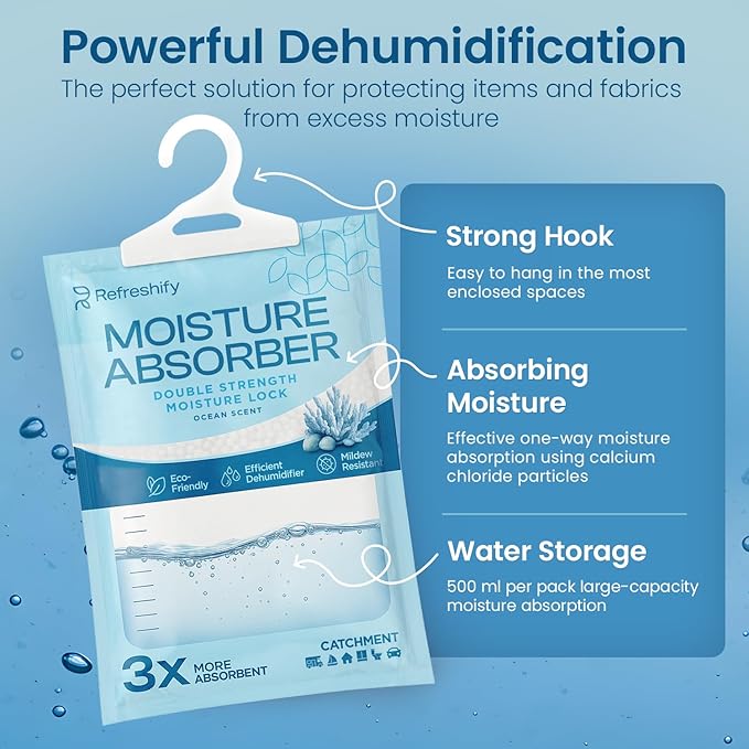 Moisture Absorbers and Humidity Absorber Bags for Closet - 10 Pack High-Efficiency Moisture Absorber and Humidity Packs for Home, Moisture Bags and Dehumidifier Bags for Car Ocean Scent, 10 Pack - Image 3