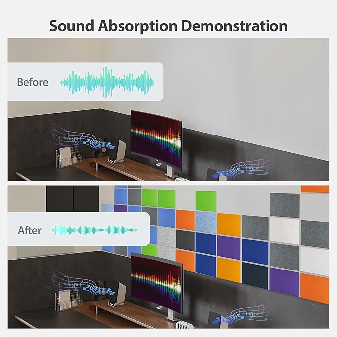 12 Pack Acoustic Panels Self Adhesive Sound Proof Foam, High Density Sound Acoustic Panel, 16X12X0.4 Inch 4:3 Rectangle Panels in Home, Office, Reccording Room, Studio,More(Dark Blue) - Image 3