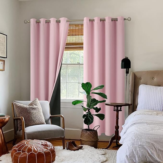 BGment Baby Pink 100% Blackout Curtains for Nursery Bedroom 72 Inch Length 2 Panels, Thermal Insulated Full Light Blocking Grommet Noise Cancelling Window Curtains for Girls Room, 52 Inch Wide Each - Image 2