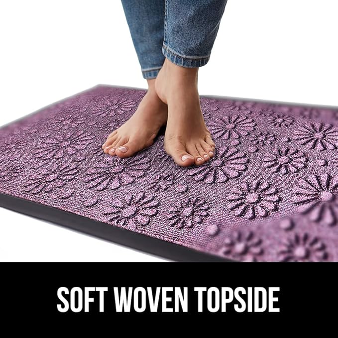 GORILLA GRIP 100% Waterproof All-Season WeatherMax Doormat, 23x35, Durable Natural Rubber, Stain and Fade Resistant, Low Profile, Indoor Outdoor Doormats, Easy Clean Entry Mat, Purple Confetti Daisy - Image 7